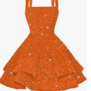 Sparkling Orange Sequin Dress for Party Time